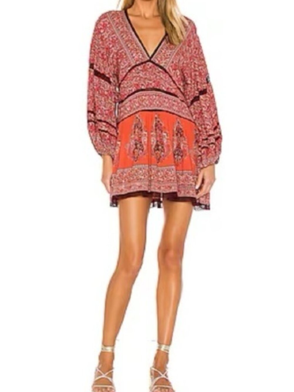 Free People Luna Scarf Print Tunic Mini Dress/Top Red Boho Size Med